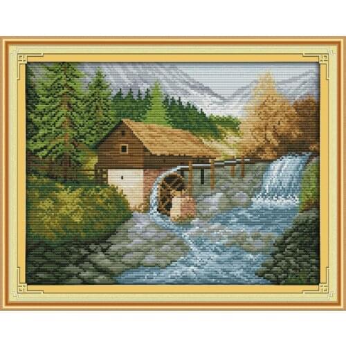 Bridge River (2) scenery cotton cross stitch kits 11ct accurate printed embroidery DIY handmade needle work home decor ricamo