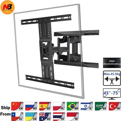 New NB P6 Full Motion 45-75 inch TV Wall Mount Flat Panel LED LCD Display Mount Bracket MAX.VESA 600x400mm Load 45.5kgs