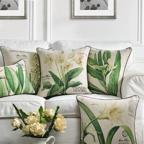 Wholesales Linen Pillow Cover Cushion Cover Country Floral White Lily Crinum Moorei Home Decorative Pillow Case 45x45cm/30x50cm