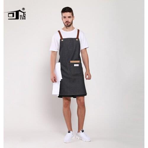 Original KEFEI High Quality Korean Unisex bib black denim apron chef work waiter apron for men pinafore