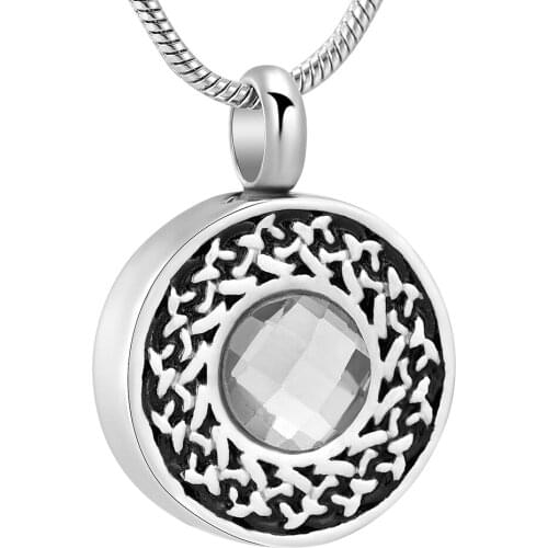 Round Birthstone Crystal Cremation Pendant for Pet Ashes Stainless Steel Keepsake Memorial Urn Necklace Jewelry For Women/Men