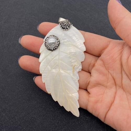 Natural Shell Pendant Leaf Shape Freshwater Shell Diamond and Imitation Pearl Pendant for DIY Necklace Jewelry Making Wholesale