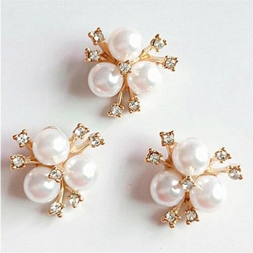 10pc 20mm Alloy Material Imitation Pearl Flower Charm Crystal Flower pendant For Head DIY Wedding Handmade Jewelry Making