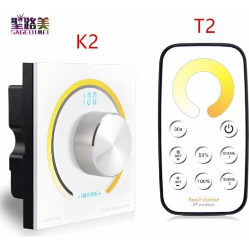 Rotary CCT touch panel dimmer Switch knob RF wireless remote color temperature controller for 5050 led strip light DC12V - 24V