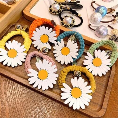 Women Elastic Hair bands Hair tie Girl Acrylic Tracy Flower Korean Hair Accessories Handmade Head bands Horsetail Wholesale