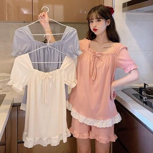 Sweet Princess Short Sleeve Shorts Cotton Pajama Set for Women Summer Korean Lace Sleepwear Pyjama Homewear Pijama Mujer Clothes