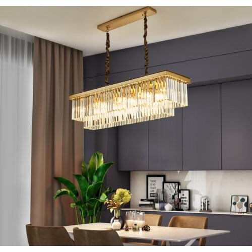 Modern Luminarias Dining Table Straight E14 Led Pendant Lights Gold Black Metal Lustre Crystal Suspend Lamp Chain Hanging Lamp