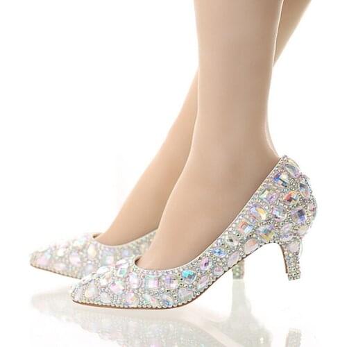 New Style Pointed Toe Formal Shoes Women Shoes High Heel Crystal Wedding Shoes Glitter Color Performance Shoes Party Prom Pumps