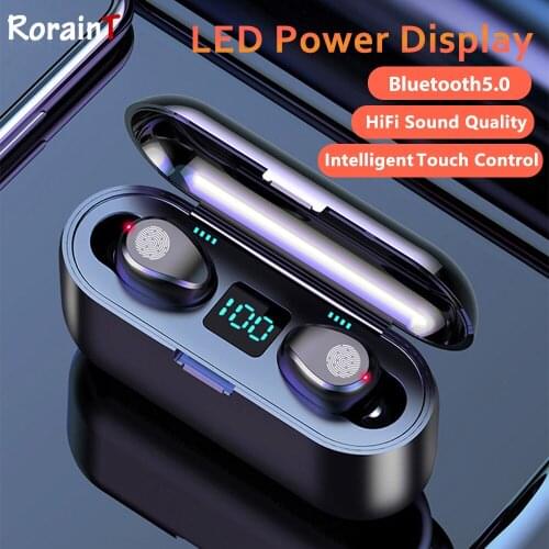 New F9 Bluetooth Earphones TWS 5.0Wireless Headphones Sports Running Headset Support iOS/Android Phones HD Call