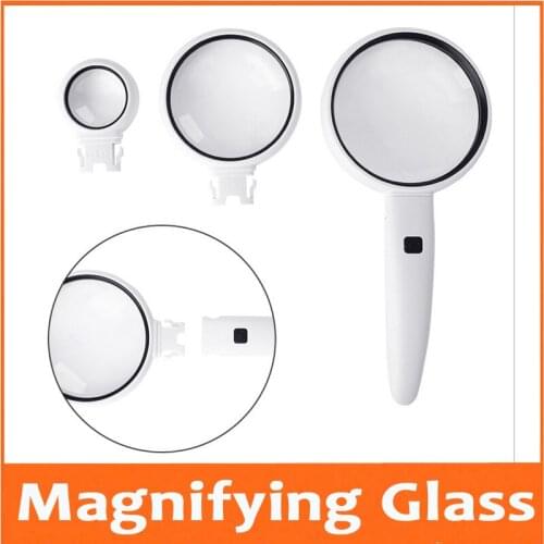 3.5X 5X 11X Three Lenses Reading Magnifying Glass Illuminated Magnifier Handheld Office Loupe with 2pcs LED Lamps