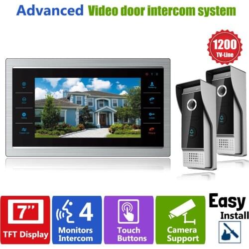 Homefong 7 Inch TFT LCD Color Video Doorphone Doorbell Intercom System Night Vision Touch Key 2 Outdoor 1200TVL Camera