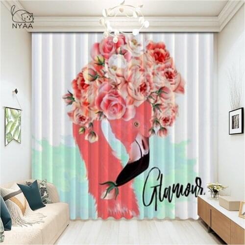 Tropical Palm Leaves Flowers Flamingo Curtain French Window Blackout Curtains For The Bedroom Office Pink Curtain Micro Shading