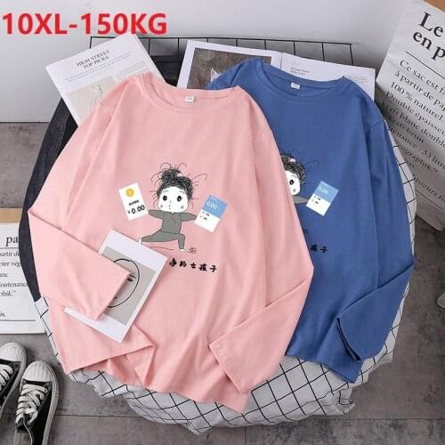 Women long sleeve tshirt print soft Comfortable cotton autumn home loose oversize underwear tees plus size 8XL 10XL tops t-shirt