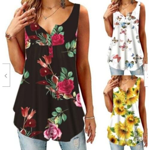 Womens Casual Floral Loose T-Shirt Tunic Tops Ladies Summer Sleeveless New Fashion