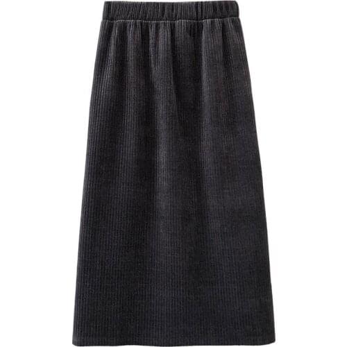 2021 Spring High Waist Pure Color Corduroy Stright Women Knitted Thick Midi Skirt Women Casual Skirt Faldas Jupe Femme Saia