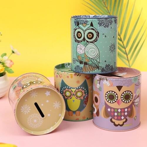 1 Pc Vintage Owl Piggy Bank Tinplate Piggy Bank Money Box Childrens Gifts Home Decor