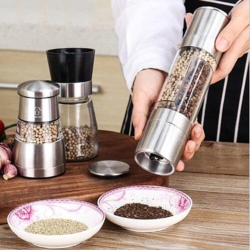 HOT 2 In 1 Dual Chambers Stainless Steel Salt and Pepper Mill Manual Food Grinders Jar Containers Kitchen Adjustable Coarseness