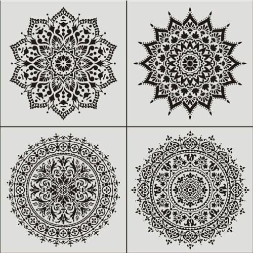 4pcs Flower Stencil Wall Painting DIY Drawing Template for Floor Tiles Funiture 24BB