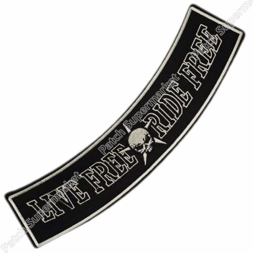 12" LARGE LIVE FREE RIDE FREE SKULL BOTTOM ROCKER motorcycle MC biker Vest Jacket back emo punk rock clothing iron on patch