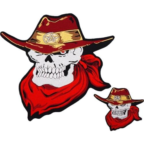 Large Skull biker Patch iron on BACKING Embroidered for clothing jeans