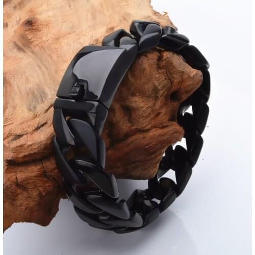 8.66'' 24mm Heavy Black Stainelss Steel Huge Solid Cuban Curb Link Chain Bracelet Jewelry Mens Holiday Gifts for Father