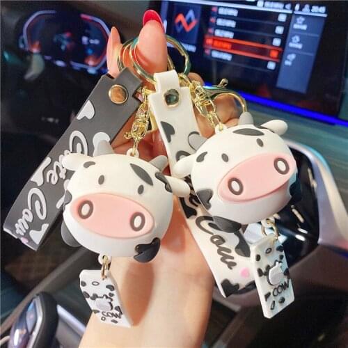 Cartoon Cow Anime Keychain Accessories Creative Small Gift Womens Backpack Key Chain Friends Cute Mobile Phone Pendant Keychain
