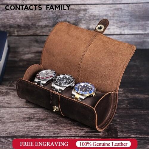 CONTACTS FAMILY 3 Slot Watch Roll Case Chic Display Watch Box Cow Leather Travel Wrist Jewelry Storage Pouch Organizer Gift