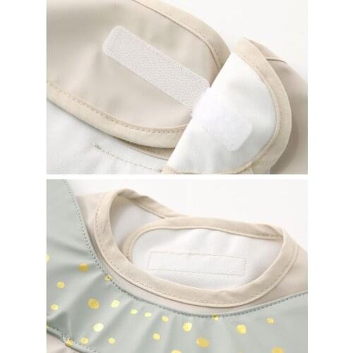 D0AF Infants PU Leather Waterproof Feeding Cloth Baby Drool Bib Burp Cloth with Pocket Bag Washable Children Drawing Apron Mess