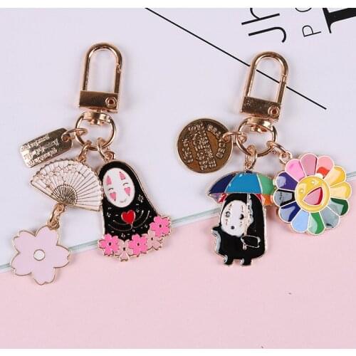 FIMAODZ Cartoon Spirited Away Keychain Funny Japan Anime No Face Man Creative Sunflower Pendent Car Bag Key Chain for Women