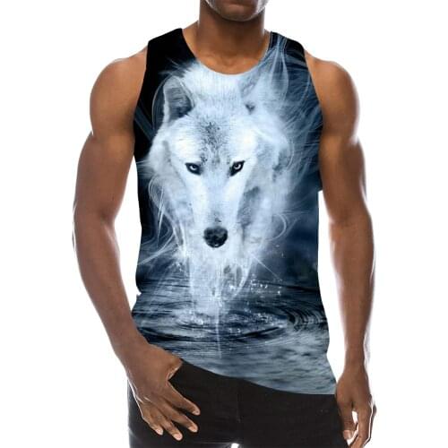 Mens Animals Graphic Sleeveless 3D Top Holiday Water Tees Wolf Tank Tops Gym Boys Streetwear Novelty Beast Vest