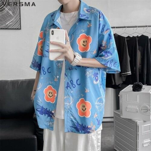 VERSMA Japanese Harajuku Funny Print Imported Shirts Men Women Summer Oversized Blue Hip Hop Hawaiian Shirt Men 5XL Dropshipping