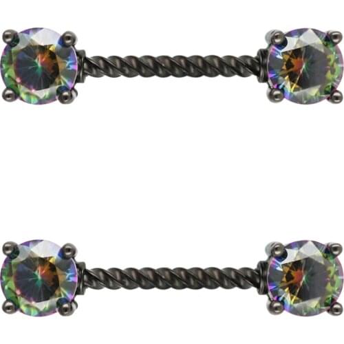 JHJT 2PCS Nipple Rings 14G 316L Surgical SS Rainbow Round Shape Helix Nipple Bar Body Piercing Jewelry