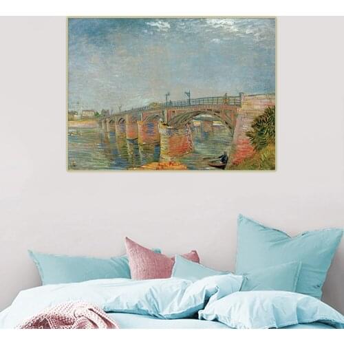 Citon Van Gogh《The Seine Bridge at Asnieres》Canvas Oil Painting Famous Art Poster Picture Wall Decor Home Living room Decoration