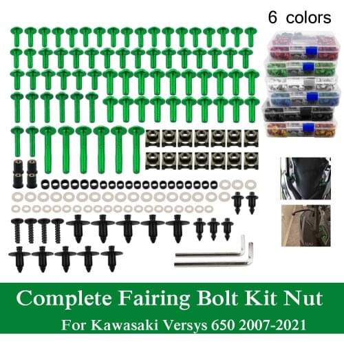 Fit For Kawasaki Versys 650 2007-2021 08 09 10 11 12 13 14 15 16 CNC Alloy Complete Fairing Bolts Kit Nut Bodywork Screws Clip