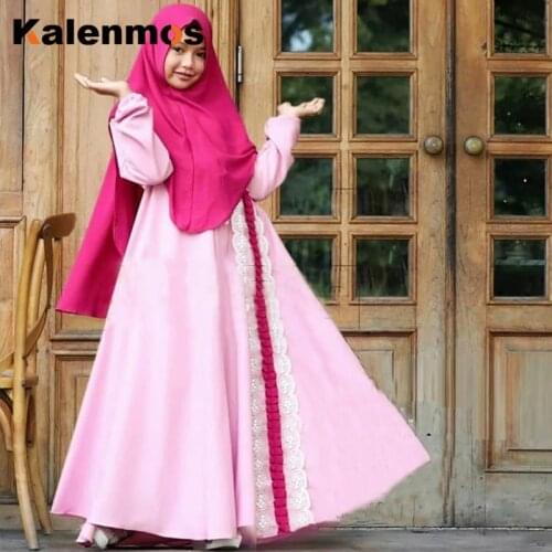 Two Pieces Set Muslim Girls Ramadan Princess Dress Kids Abaya Hijab Khimar Niqab Burqa Jilbab Islamic Child Prayer Gown Kaftan