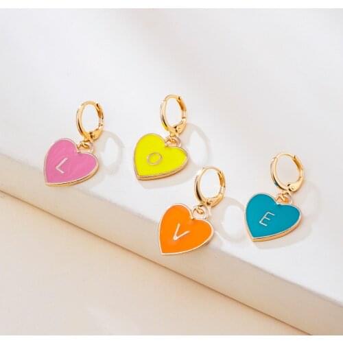Lost Lady 4 Pcs/Set Enamel Heart Huggies Drop Earrings for Women Girls Cute Letter LOVE Statement Earrings Wholesale Jewelry INS