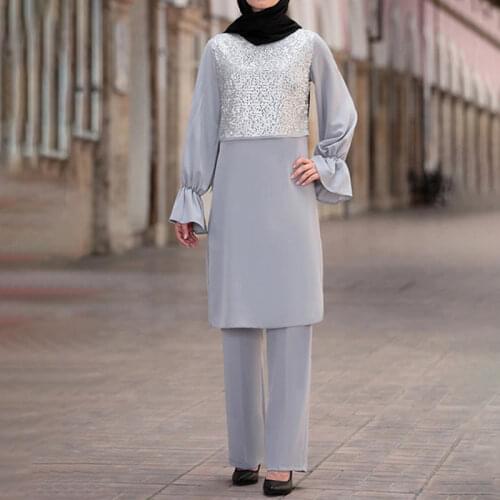 Prayer Clothes Women Muslim Fashion Splice 2 Piece Sets Abaya Dubai Muslim Sets Hijab Tops and Pants Turkish Djellaba Musulman