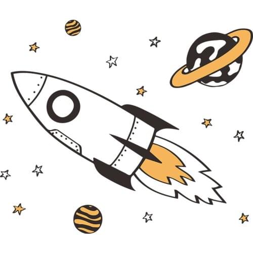 Cartoon rocket into space wall stickers for kids rooms baby room wall decor removable vinyl wall decals room decor home decor