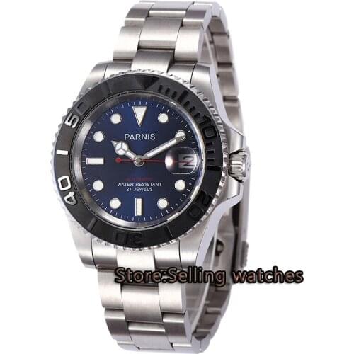 40mm Parnis blue dial luminous Sapphire glass ceramic bezel MIYOTA Automatic movement Mens watch