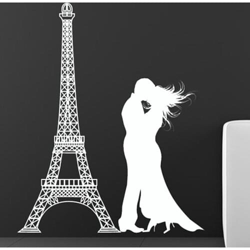 Lover Kissing In The Eiffel Tower Wall Sticker Living Room Vinyl Removable Romantic Home Decor Paris Wall Decal 3971