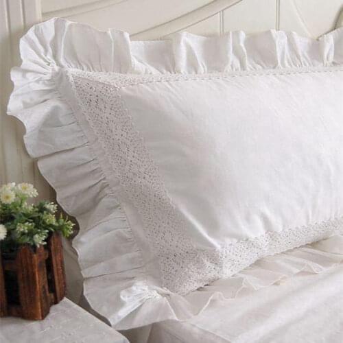 2pcs New White Satin Lace Ruffle Pillow Case European Style Elegant Embroidered Pillowcase Luxury Bedding Pillow Cover No Filler