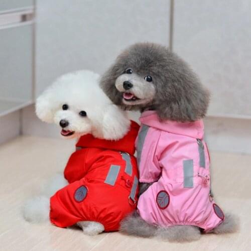 ETHN New Dog Hoody Raincoat Slicker Jumpsuit Pet Cat Clothes Sunscreen Waterproof Jacket Puppy Rainwear Pink Red color
