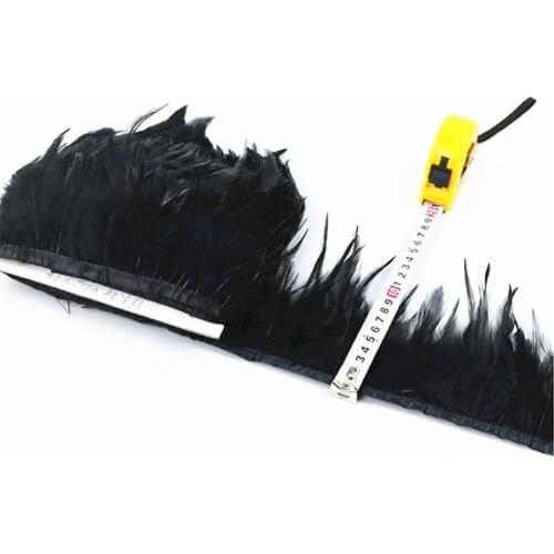 Wholesale 10 Meter Black Chicken Cock Feathers Trim Cloth Sideband Pheasant Feather Trims Fringe Clothing Wedding Decoration