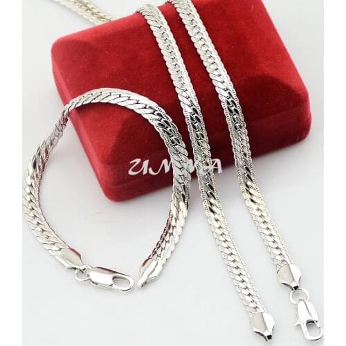 0.6cm Men Women White Snake Necklace Set White Gold Color Chains Set Jewelry