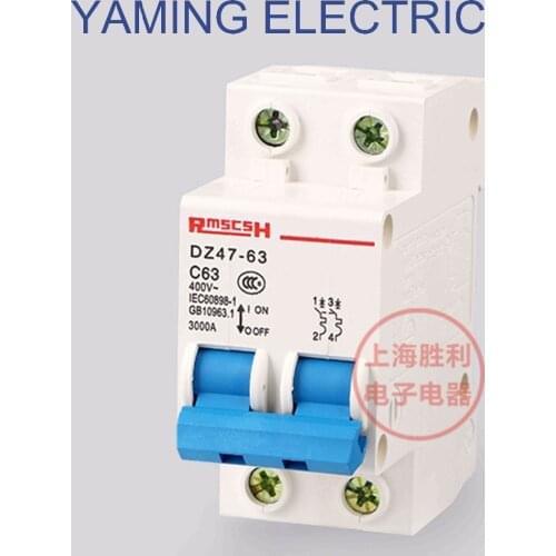 P68 Miniature Circuit Breaker DZ47-63 400V 2P 6-63A 2 Pole Switch 50HZ MCB Cutout Overload Circuit Breaker