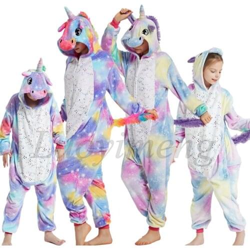 Boy Girl Unicorn Pajamas Kigruumi Winter Women Pajamas Sets Cartoon Animal Licorne Onesie Pyjamas Kids Hooded Sleepwear Costumes