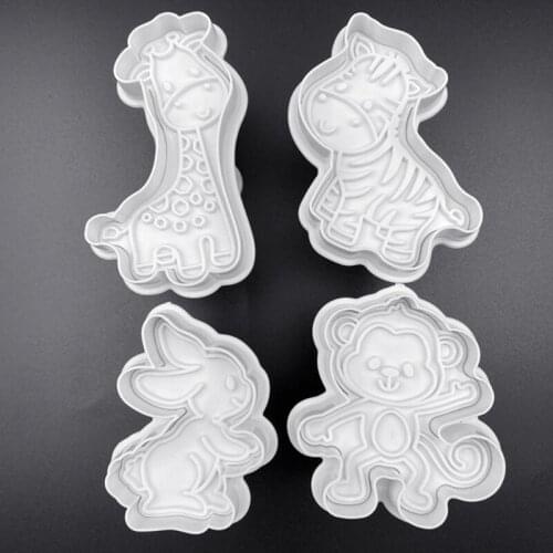 50LB 4pcs/set Rabbit Monkey Plastic Biscuit Mold DIY Kitchen Cake Decorating Tools Cookie Cutter Stamp Fondant Embosser