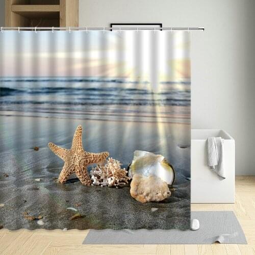 Beach Shells Shower Curtains Seaside Scenic Starfish Dolphin Fish Conch Bathroom Curtain Frabic Waterproof Polyester With hooks