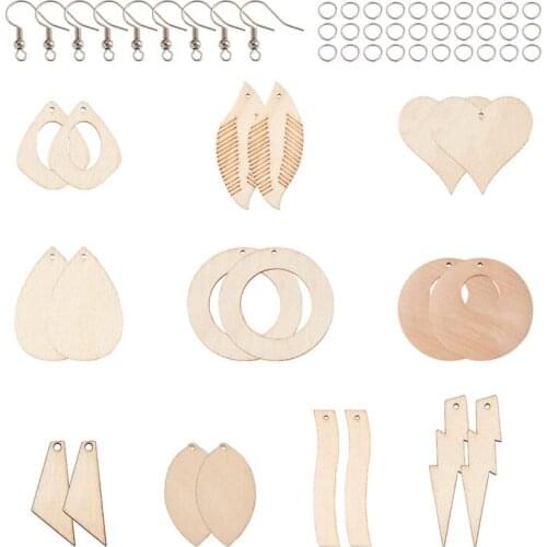 1 Set Natural Wood Big Pendants Charms with Iron Jump Ring and Earring Hooks for Jewelry Making DIY Earring Accessories Supplies