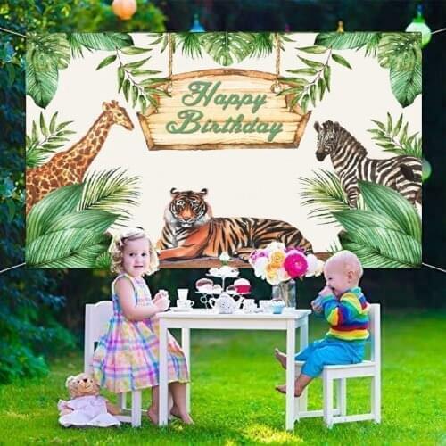 QIFU Jungle Animal Safari Party Backdrop Baby Shower Decor Birthday Party Decor Kids Wall Sticker Photography Background Props